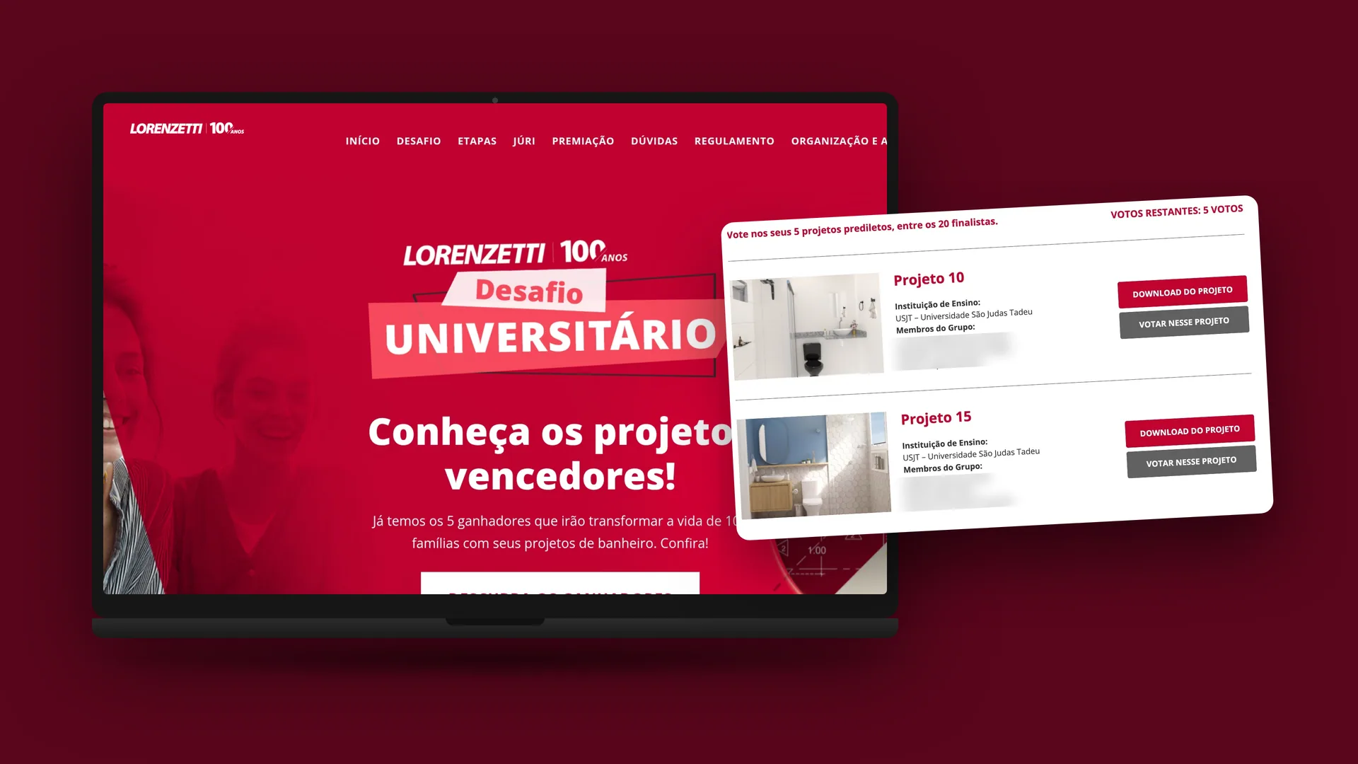 Plataforma completa de inscripción, evaluación y votación - Reto Universitario Lorenzetti 100 Años